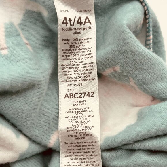 Carter’s Girl Footed Fleece Sleeper Pajamas Sheep Print Teal 4T - Picture 6 of 6